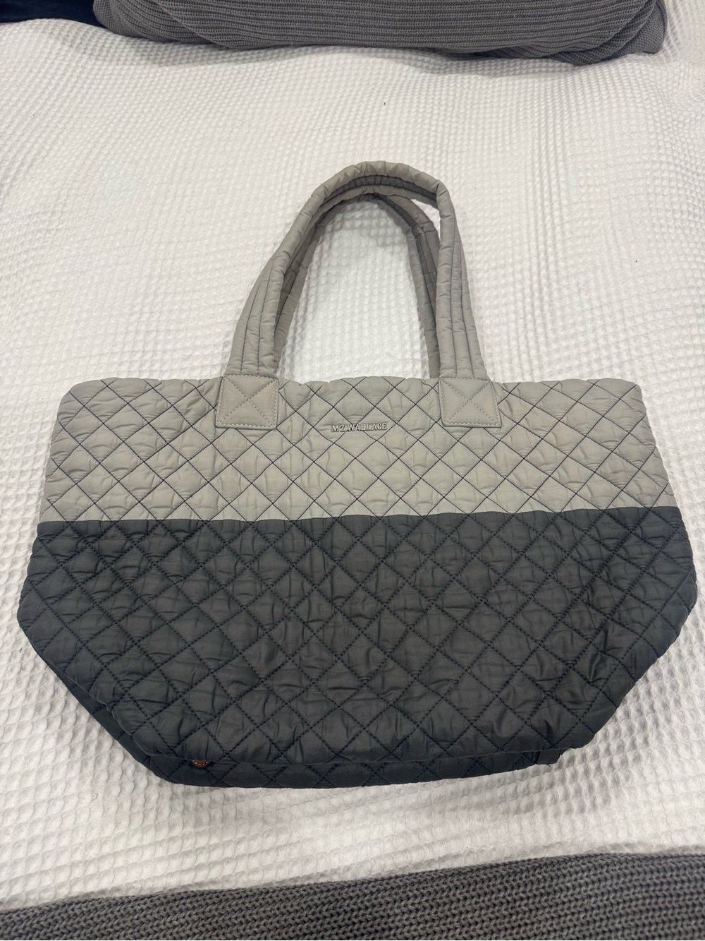 MZ Wallace Two-Tone Quilted Tote - Light Gray and Charcoal